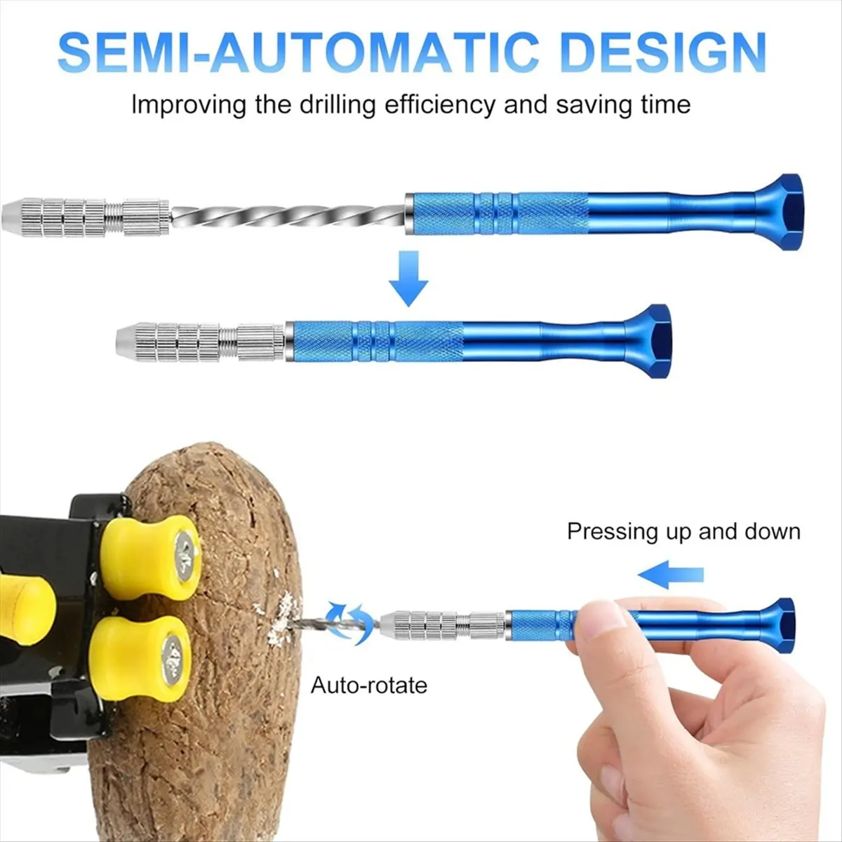 27PC Pin Vise Hand Drill Set, Semi-Automatic Spiral Rotary Tool, 25 Micro-Type Twist Drill Bits 0.5-3mm, Aluminum Alloy, for