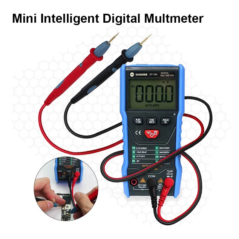 

SUNSHINE DT-19N Mini Intelligent Digital Multimeter High Precision Portable AC/DC Current Voltage Meter Tool for Mobile Phones