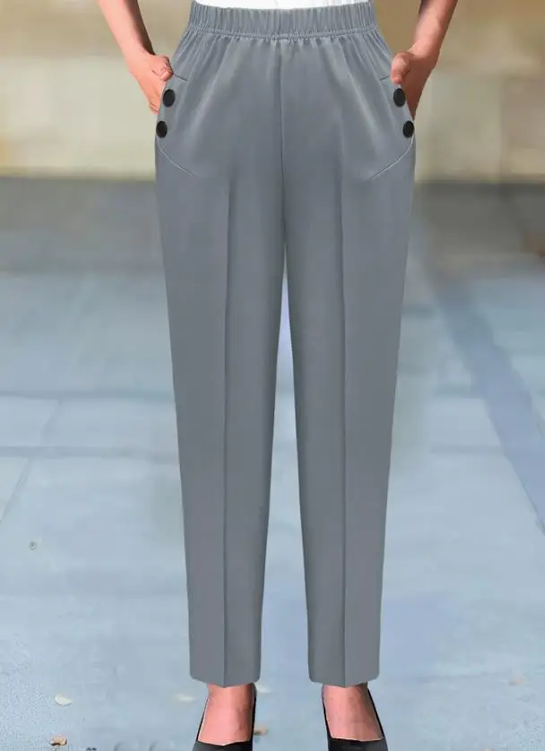 

Women's Pants 2026 Summer Slim Fit New Style Solid Color Simple and Elegant Casual Button Decoration Versatile Daily Pipe Pants