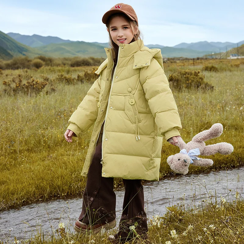

2025 Winter Long Down Jacket For Girl Thick Warm Solid Junior Teenage Girl Jacket Coat 5-12Y Kids Children Girls Coat Outwear