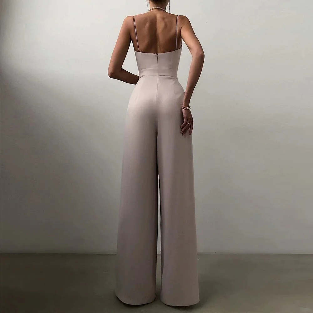 Cpsymym macacões verão magro ajuste chique dobras sem mangas querida pescoço comprimento total perna larga macacões casuais para mulher