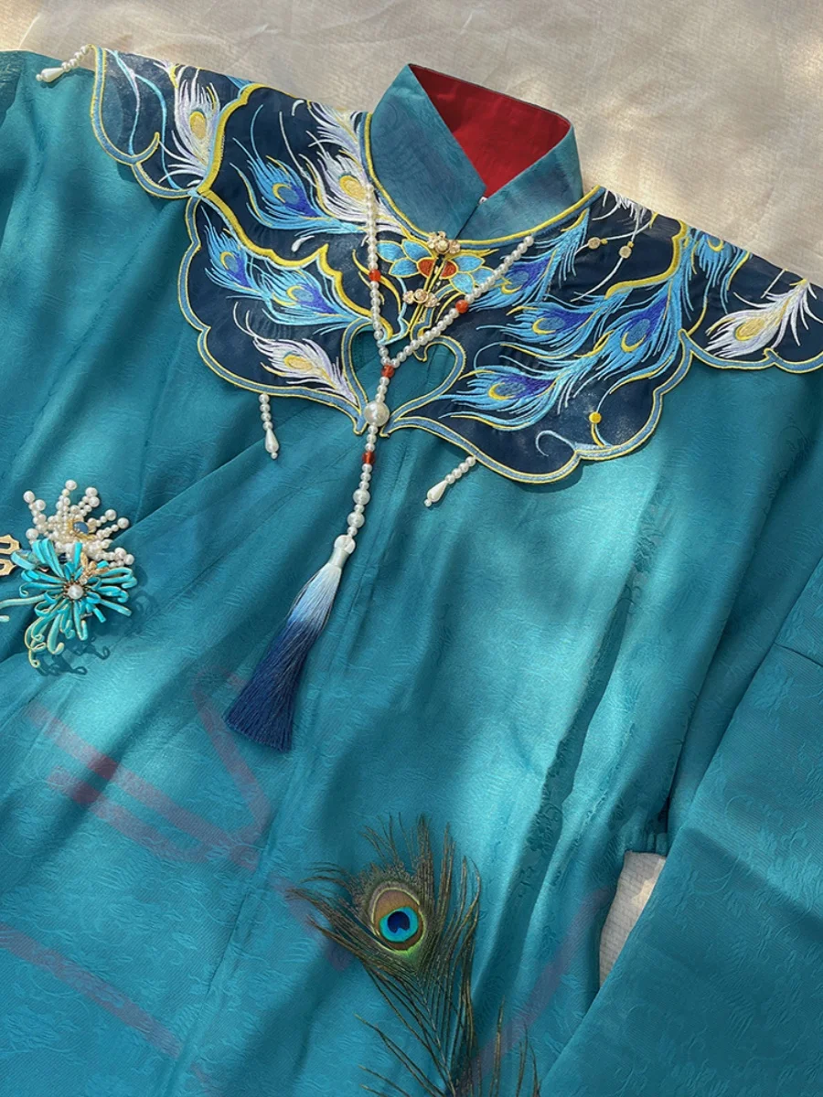 Blue Cloud Shoulder Ming Dynasty Heavy Industry Embroidery Peacock Original Handcrafted Tassel Antique Hanfu Accessories Female