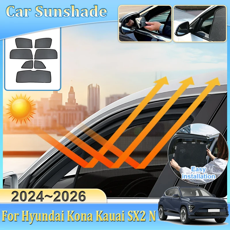 

Full Coverage Sunshade For Hyundai Kona Kauai SX2 N Line 2024 2025 2026 Car Magnetic Sunshade Anti-UV Sun Visor Auto Accessories