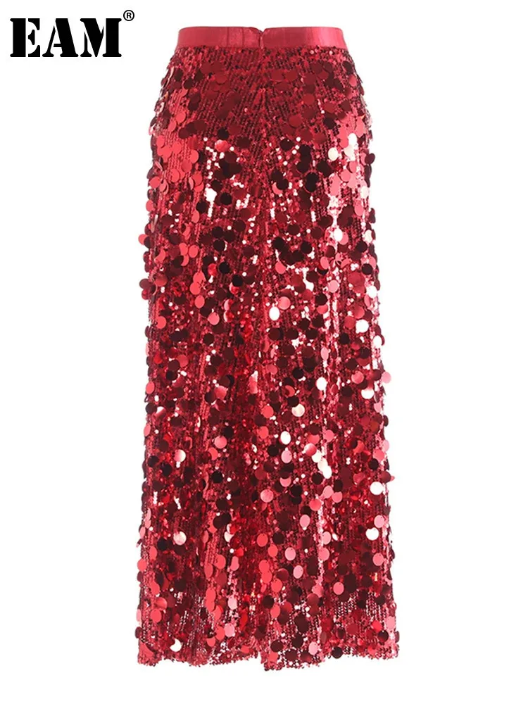 [EAM] High Elastic Waist Sequins Shining Long Party Elegant Half-body Skirt Women Fashion Tide New Spring Autumn 2025 1DH9227