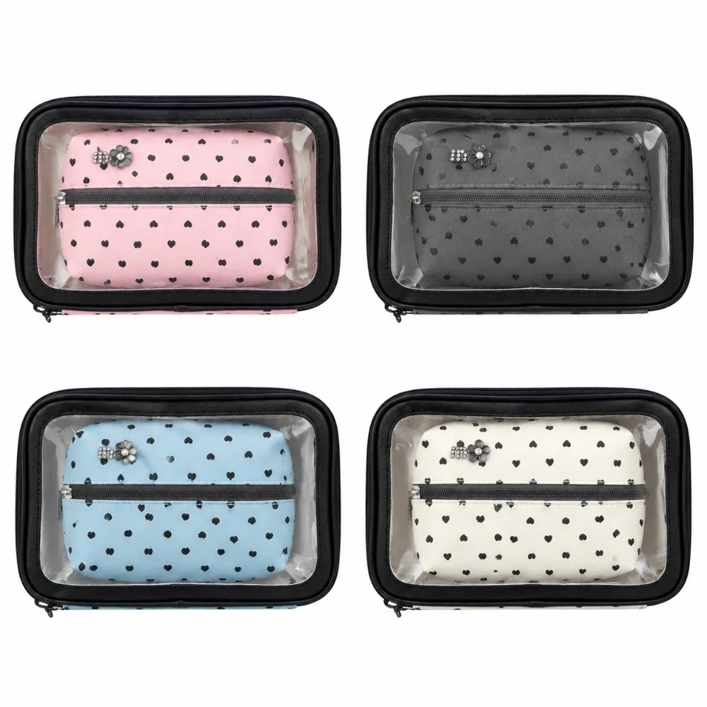 2Pcs/Set New Waterproof Cosmetic Bag PVC Large Capacity Toiletry Bag Portable Heart Shaped Makeup Bag Outdoor Travel
