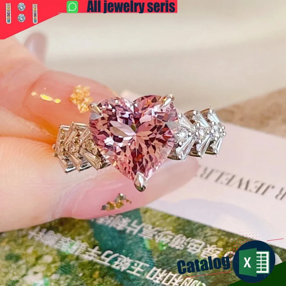 الوردي القلب كبير قيراط الزركون مجموعة خاتم مجوهرات فاخرة للنساء #1