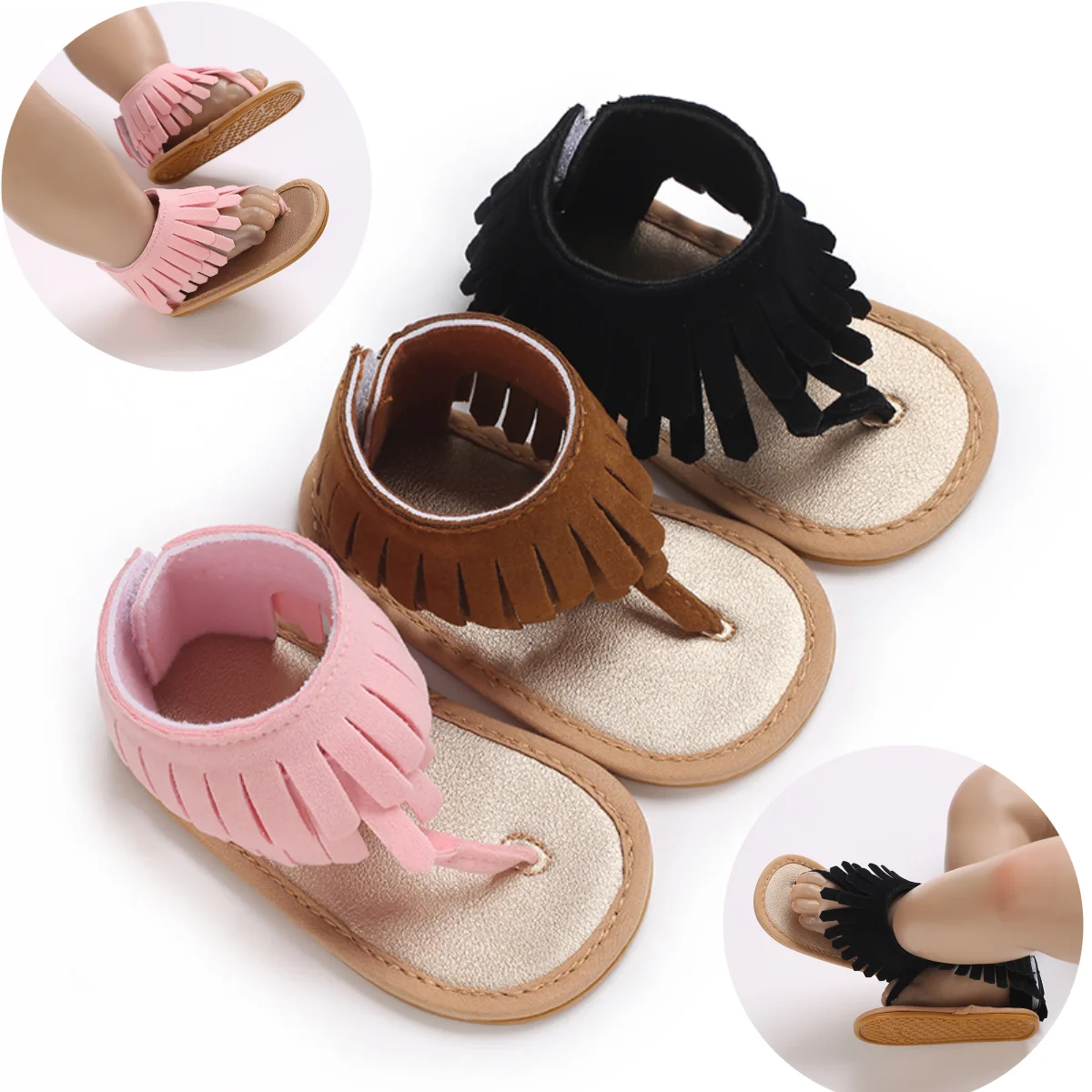 NEW Tassels Fashion Newborn Infant Baby Girls Sandals Cute Summer Rubber Sole Flat Princess Shoes Infant Non-Slip First Walkers