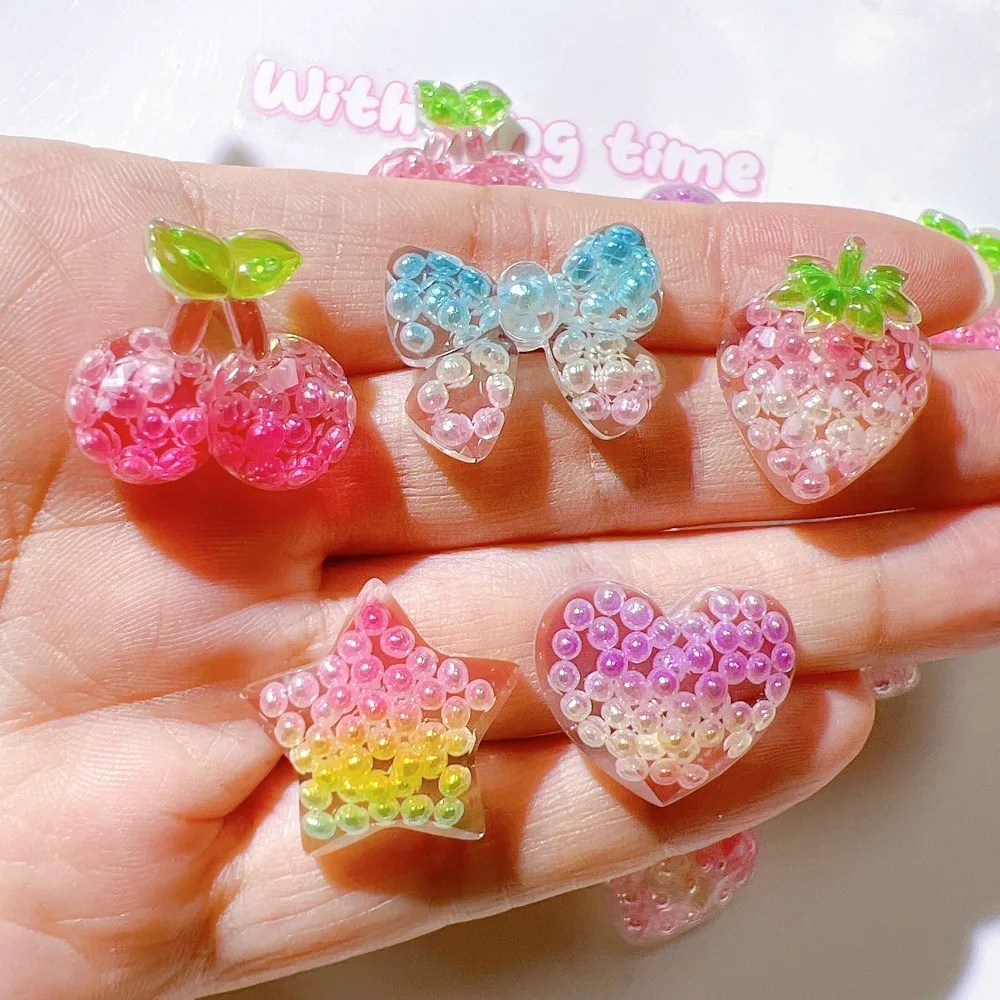 10pcs Mini Kawaii Cute Heart Cherry Star Flat Back Cabochons Scrapbook Diy  Party Hairpin Accessories Home Decoration Craft
