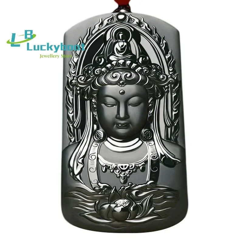 Hot Selling Natural Hand-carve Hetian Jade Cyan Avalokitesvara Buddha Statue Necklace Pendant FashionJewelry MenWomen