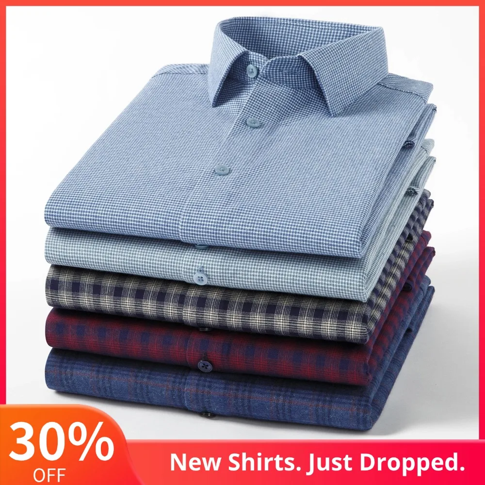 

100% Cotton Checked Flannel Man Shirts Long Sleeve Plaid Softness Spring Autumn Casual Button Up Versatile Shirt without Pocket