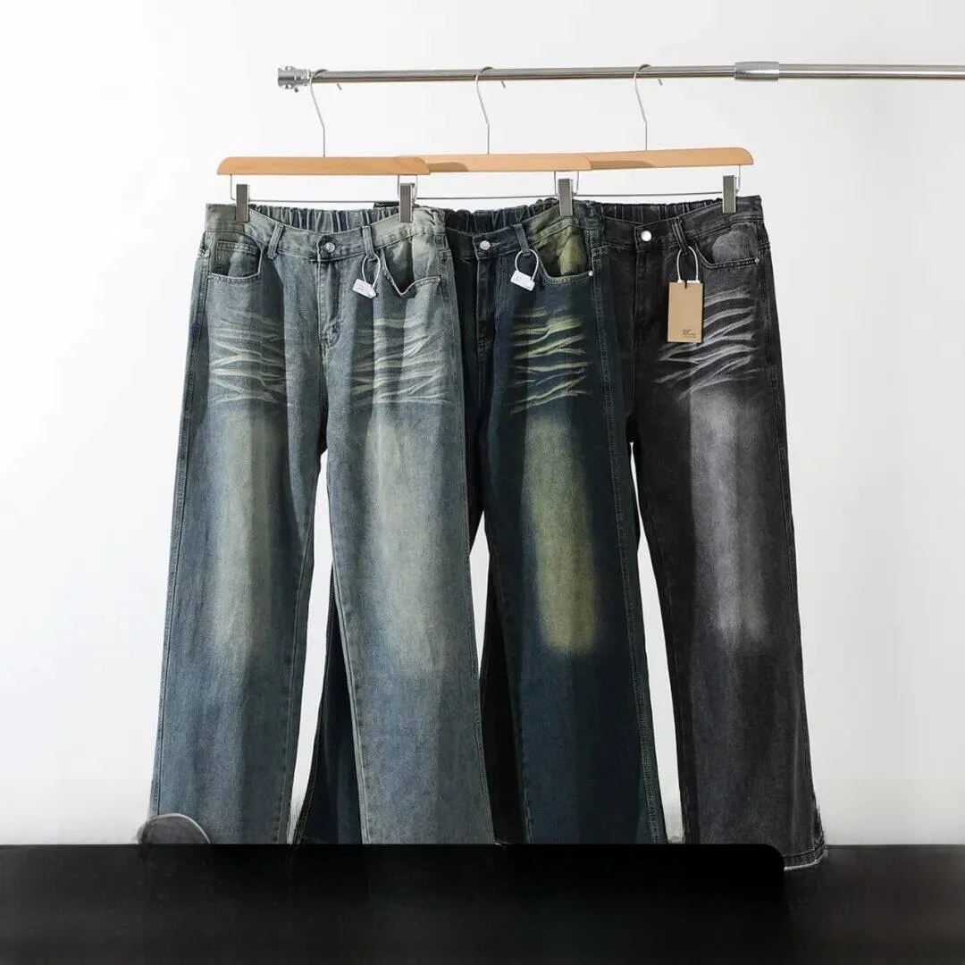 

Ретро-джинсы с широкими штанинами в американском стиле с принтом лап, мужские прямые брюки из смесового хлопка, молодежные, весенние, модные