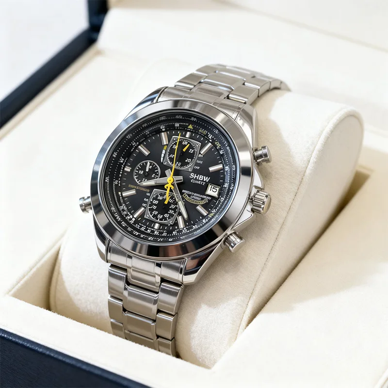 SHBW Luxus-Quarzuhr für Herren, 30 m wasserdichte Automatik-Armbanduhr, runde Uhr mit leuchtendem Kalender, Edelstahlarmband