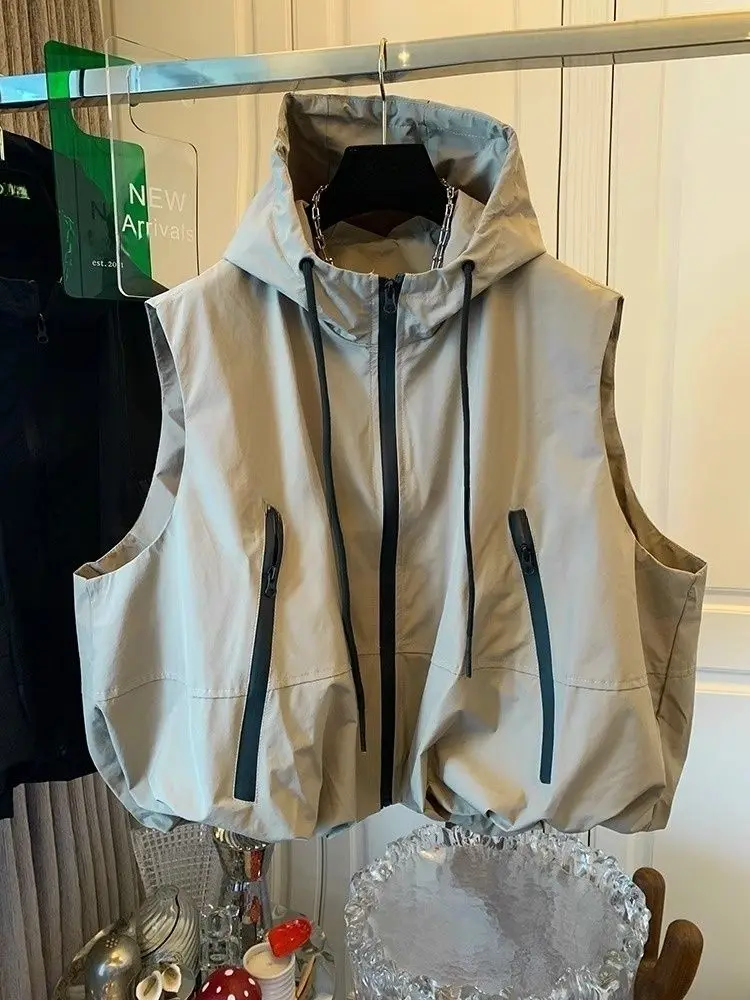 

2025 Spring New Casual Sports Top Hooded Vest Loose Thin Casual Sleeveless Coat For Women