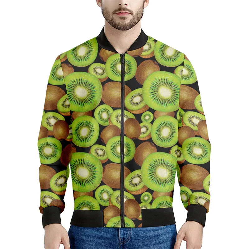 Cute Kiwi Pattern Jackets Men 3d Printed Fruits Sweatshirt Kids Tops Cool Street Casual Bomber Zipper Jacket Long Sleeve Coat