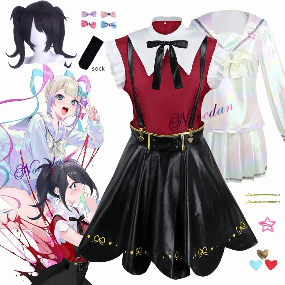 Peluca de disfraz de sobredosis para chica necesitada, uniforme de Anime JK, falda de cuero, vestido Abyss KAngel Ame Chan, disfraz de Cosplay de talla grande