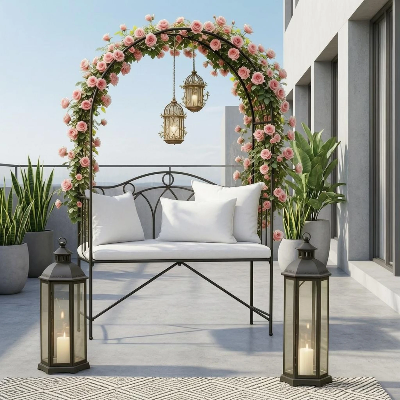 banc-de-jardin-en-fer-a-cadre-arque-deux-places-dossier-incurve-mobilier-d'exterieur-a-croisillons