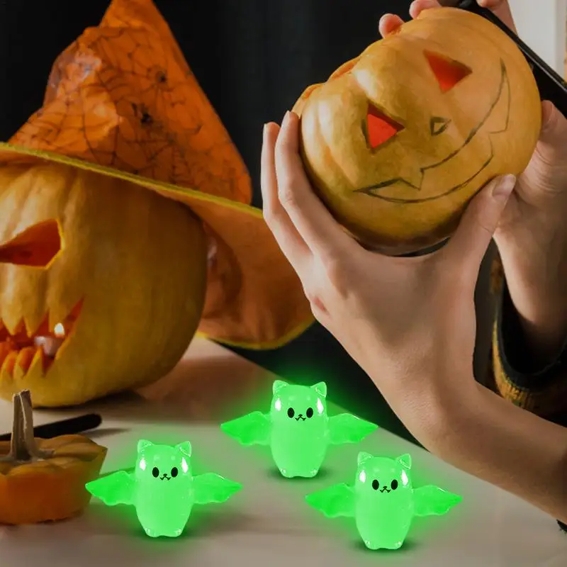 Tiny Pumpkin Decor Lighted Devil Resin Figurines Small Halloween Cute Pumpkin Desktop Decoration For Children Bedside Table