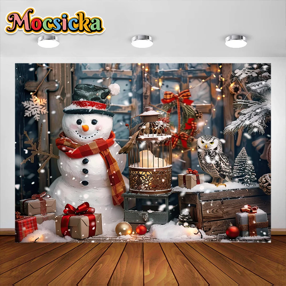 Winter Christmas Photography Background Cute Snowman Xmas Tree Party Decoration Boys Girls Photoshoot Backdrops For Studio