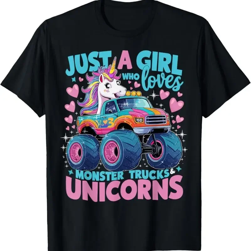 Just a Girl Who Loves Monster Trucks and Unicorns T-Shirt
