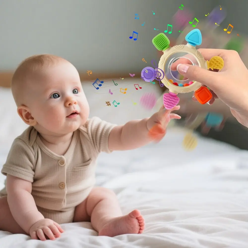 حلقات التسنين الفاخرة خالية من مادة BPA من السيليكون للمضغ، تصميم مريح للتخفيف الحسي، تخفيف عضاضة اللثة من عمر 6 إلى 12 شهرًا #1