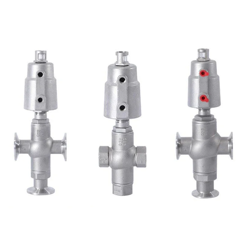 Stainless steel pneumatic Angle seat valve female thread clamp three way T type high temperature steam Angle seat valve