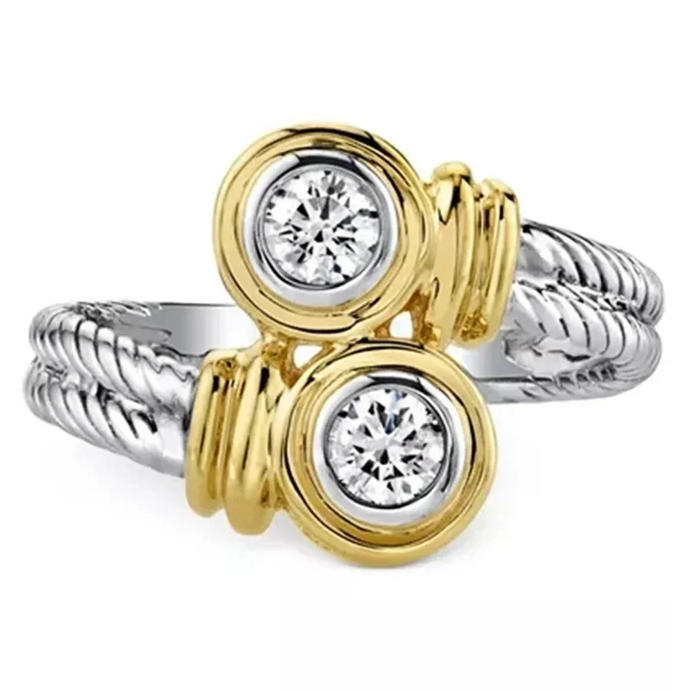 Novel design dual color women's cubic zirconia ring, fashionable girls' party accessories, daily wear rings, exquisite anime jew