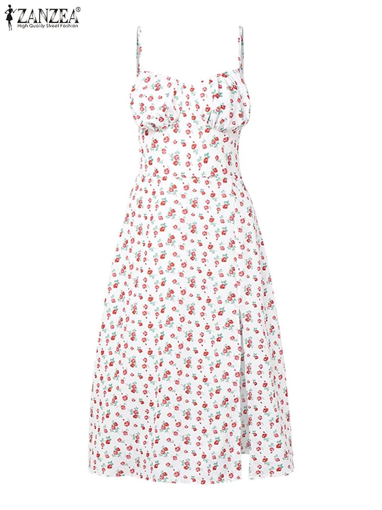 

2025 ZANZEA Women Floral Printed Dress Vintage Sundress Women Fashion Sleeveless Split Vestidos Casual Loose Long Robe
