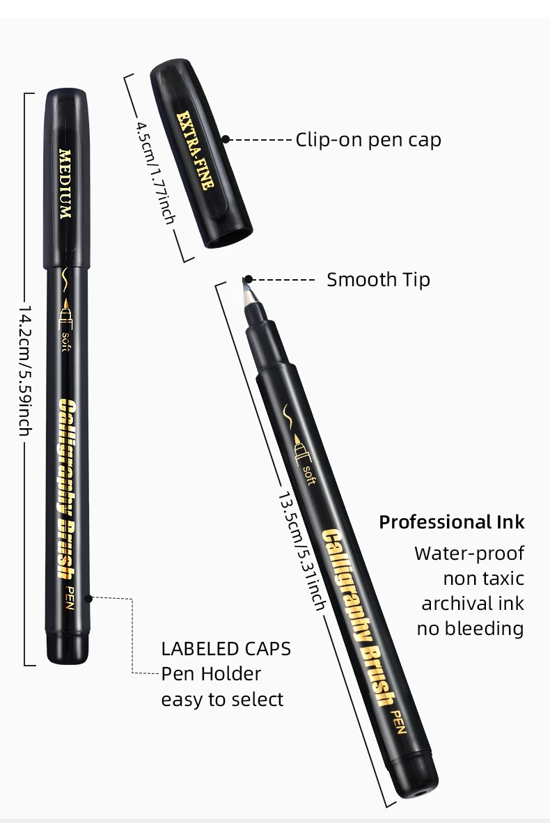 4-teiliges Kalligraphie-Stift-Set mit schwarzer Handschriftzug, Zeichnen, Schreiben, Lernen, feine Pinselmarkierungen, Kunstbedarf, Manga-Stift – Detail 4