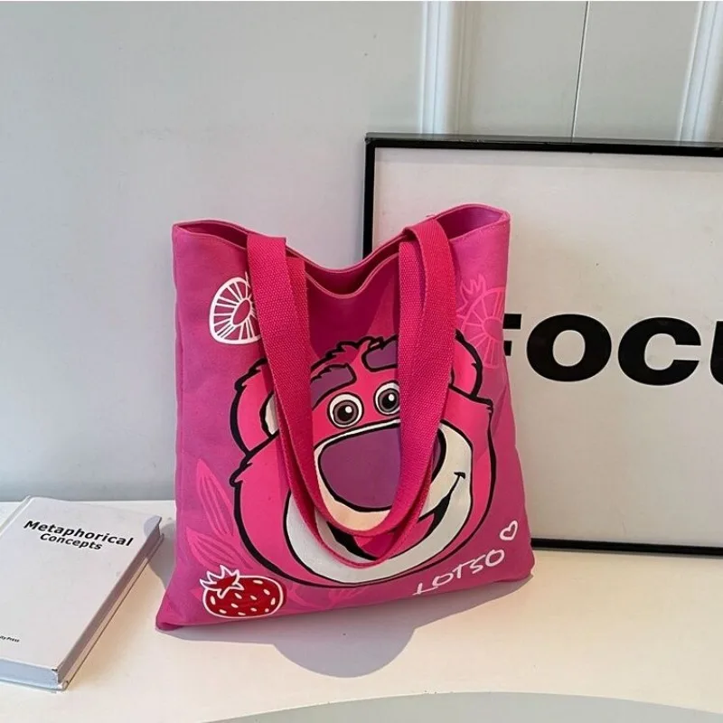 New Disney Lotso Toy Story Cartoon Cute Canvas Bag High-Looking Niche Shoulder Handbag Large Capacity Book Handbag Fashion Gift