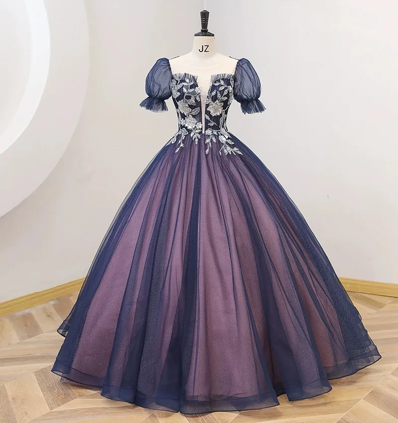 JEHETH-Sparking Puff mangas curtas vestidos quinceanera para mulheres, vestido de festa com renda, vestes até o chão, 15 anos, 2024