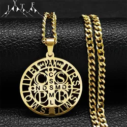 Hip Hop Catholic Saint Benedict Pendant Necklace for Women Men Stainless Steel Religious Jewelry San Benito Collares N7437S05
