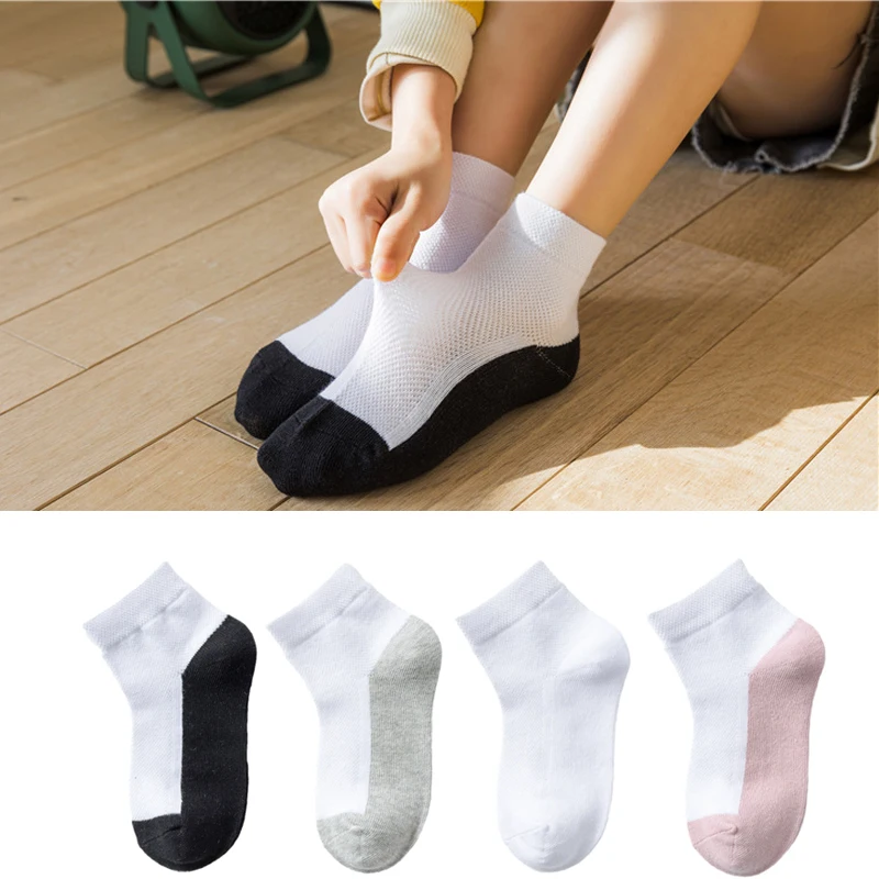 6 Pairs Children 100% Cotton Socks Two-color Sports Sock Kid Breathable Odor Proof Hosiery Girls Boys Fashion Design White Socks