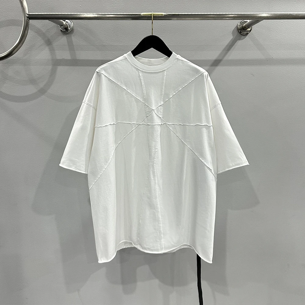 HKYI High Street Sub Line Cut Piece Splicing Male and Female Couple Loose Cotton Short Sleeve Half Sleeve T-shirt