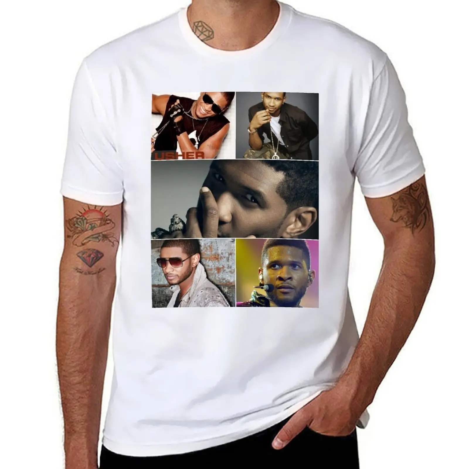 

Usher American R&B singer Ultimate Aesthetic Photo Collage - 2 T-Shirt man t shirt cotton high quality T-Shirt
