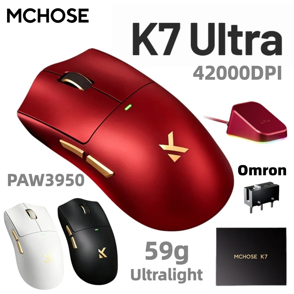 

MCHOSE K7Ultra Tri-Mode Wireless Gaming Mouse PAW3950 Dual 8K Polling Rate Lightweight Magnetic Charging Dock Esports OfficeGift