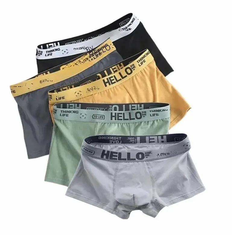 Men Breathable Antibacterial Boxer Shorts Four-corner Shorts Teenagers Knitted Pure Color Mid-waist Design