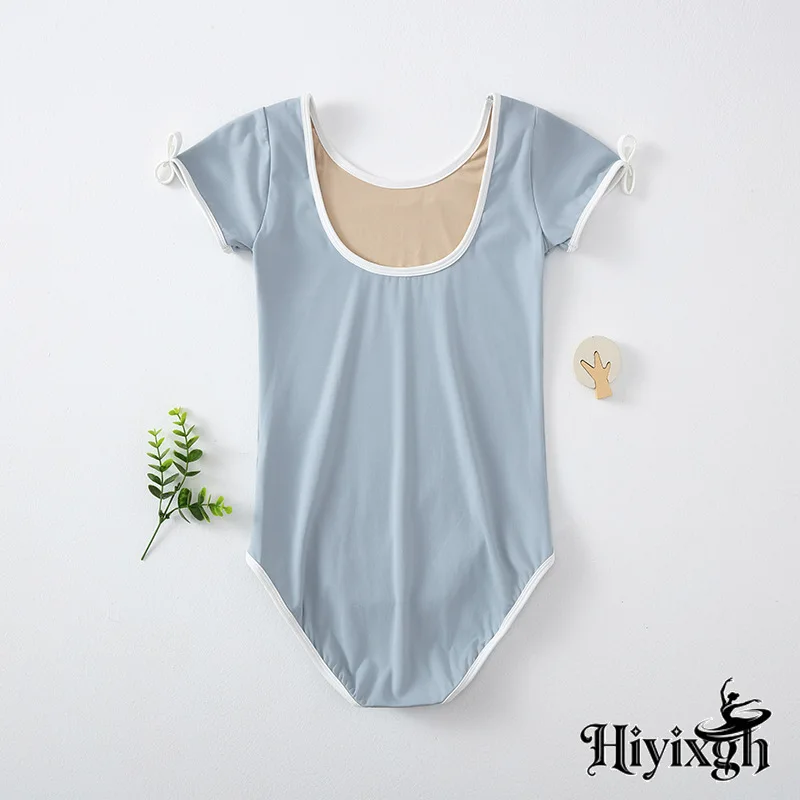Children's high quality blue cotton short-sleeved jumpsuit Купальнік tights girl ballet dance gymnastics dance wear