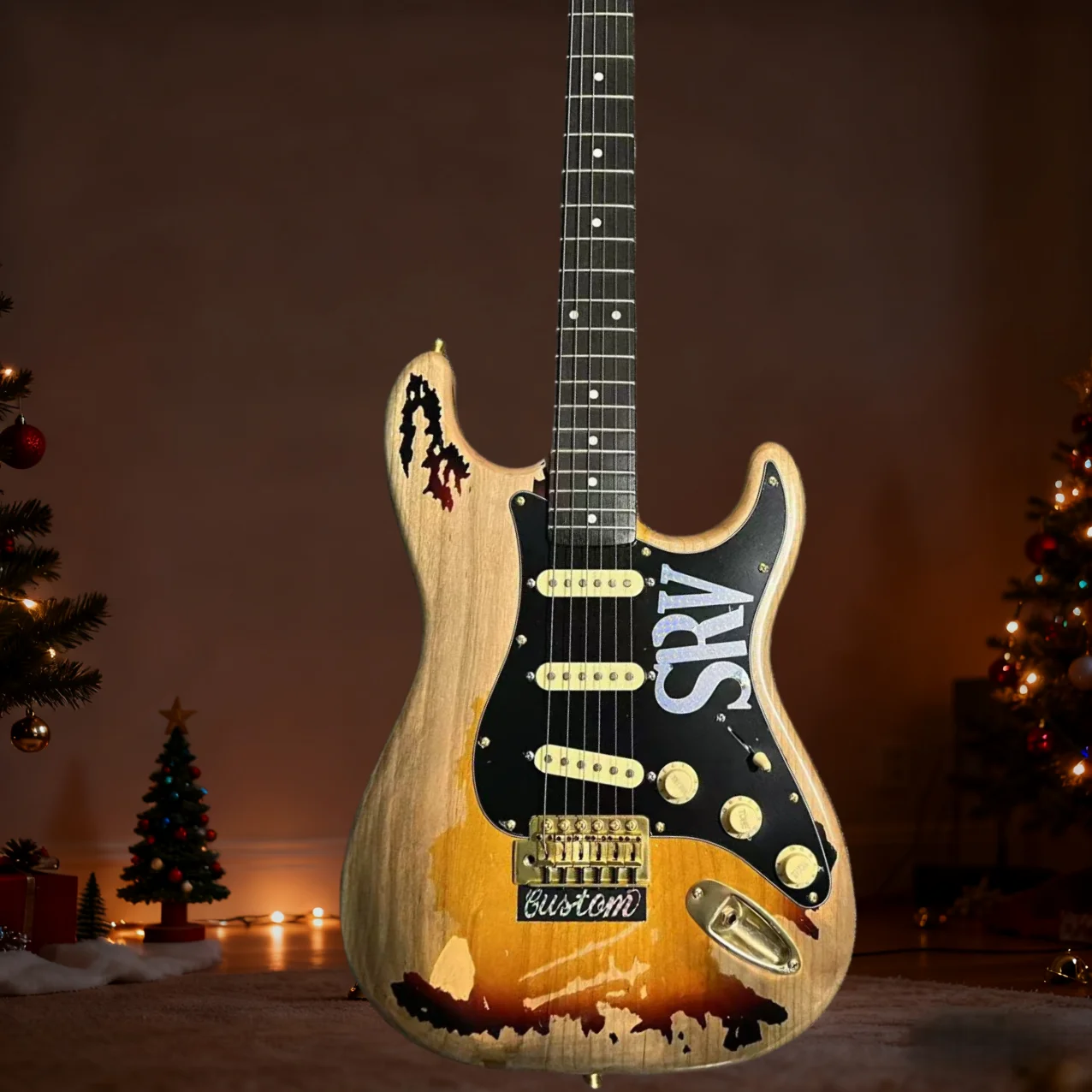 

Бесплатная доставка, коричневый кленовый гриф для электрогитары с звукоснимателями из нержавеющей стали для рождественского подарка