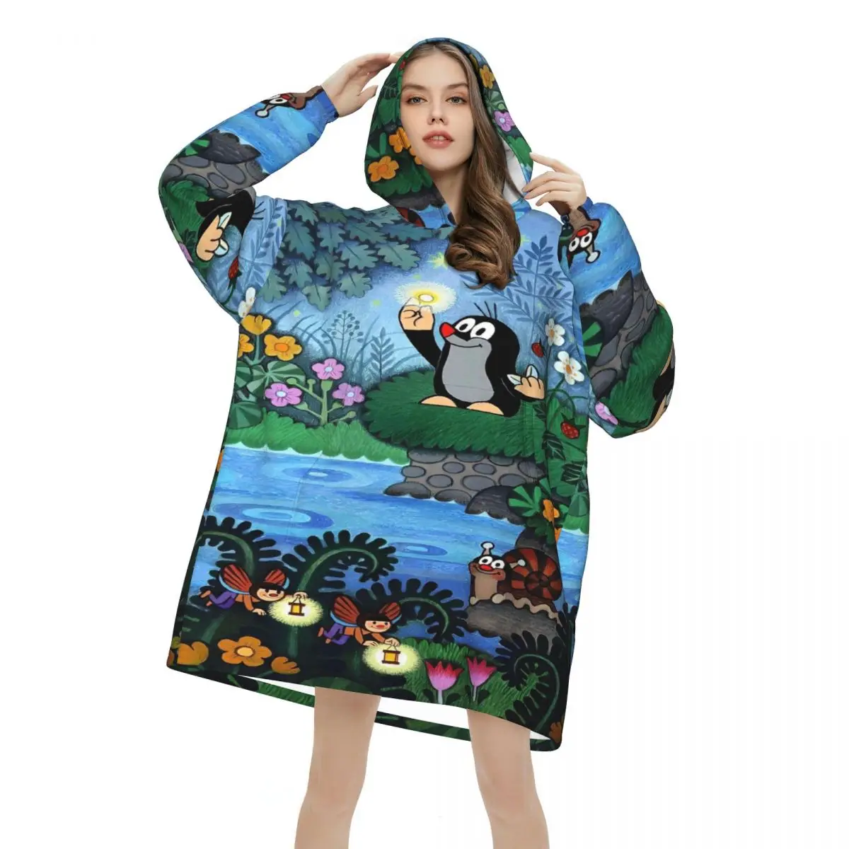 Little Mole Wearable Blanket Hoodie for Women Men Oversized Sweatshirt Blanket with Pocket