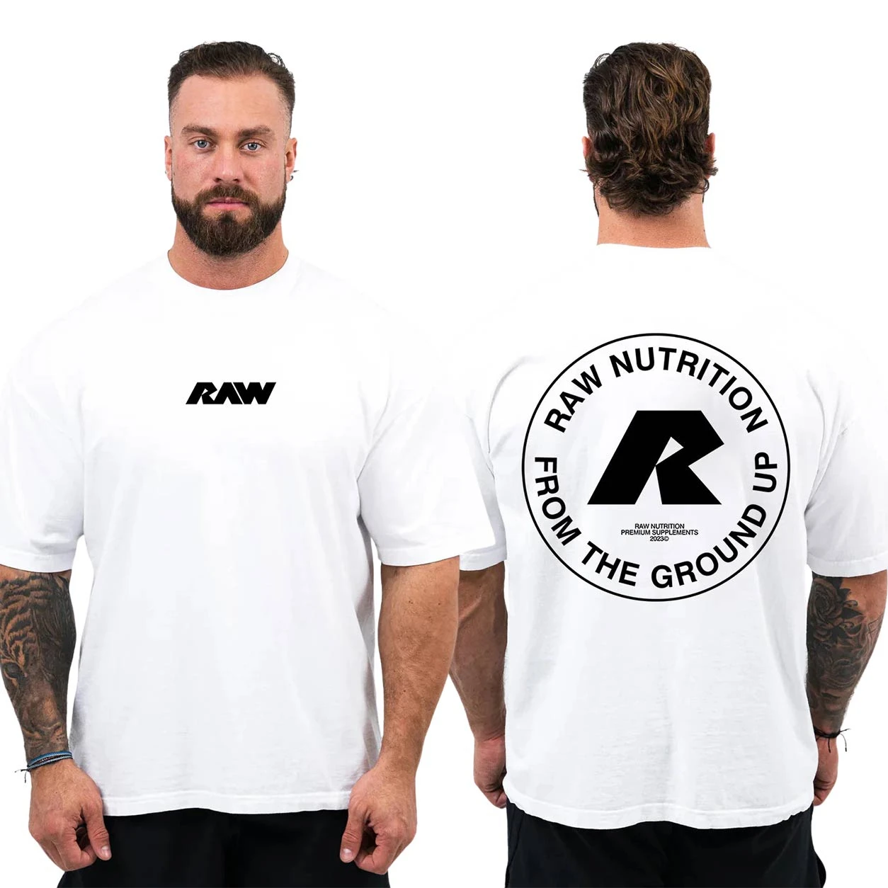 2026 Men Heavyweight Cotton Training Tee Double Sided Geometric Letter Print Fitness Weightlifting Daily Wear Loose Tshirt