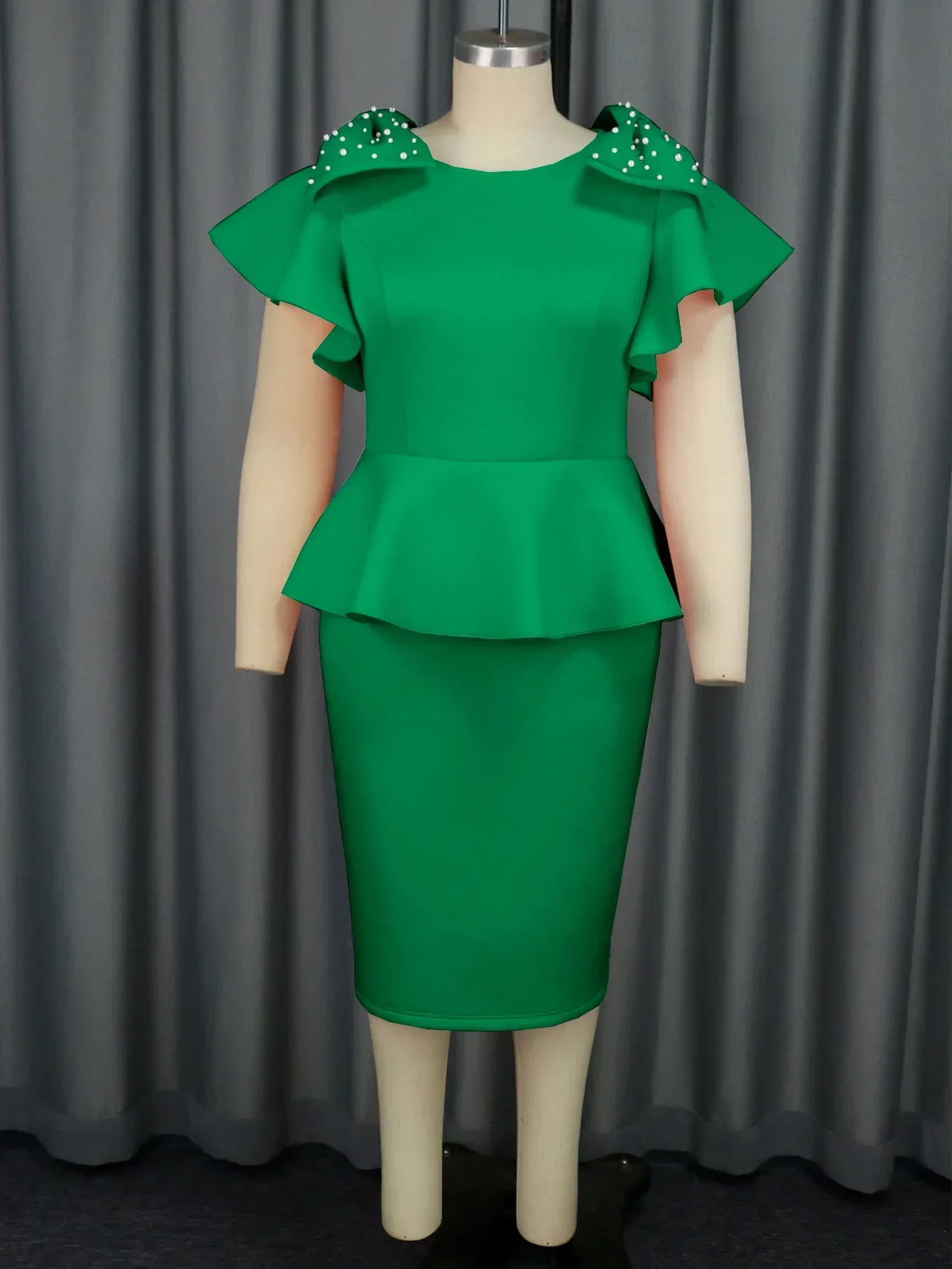 Elegant Women Party Dresses O Neck with Bows Beading Shoulder Peplum Belly  Hiddle Ruffles Wedding Guest St Patricks Day Clothes - AliExpress