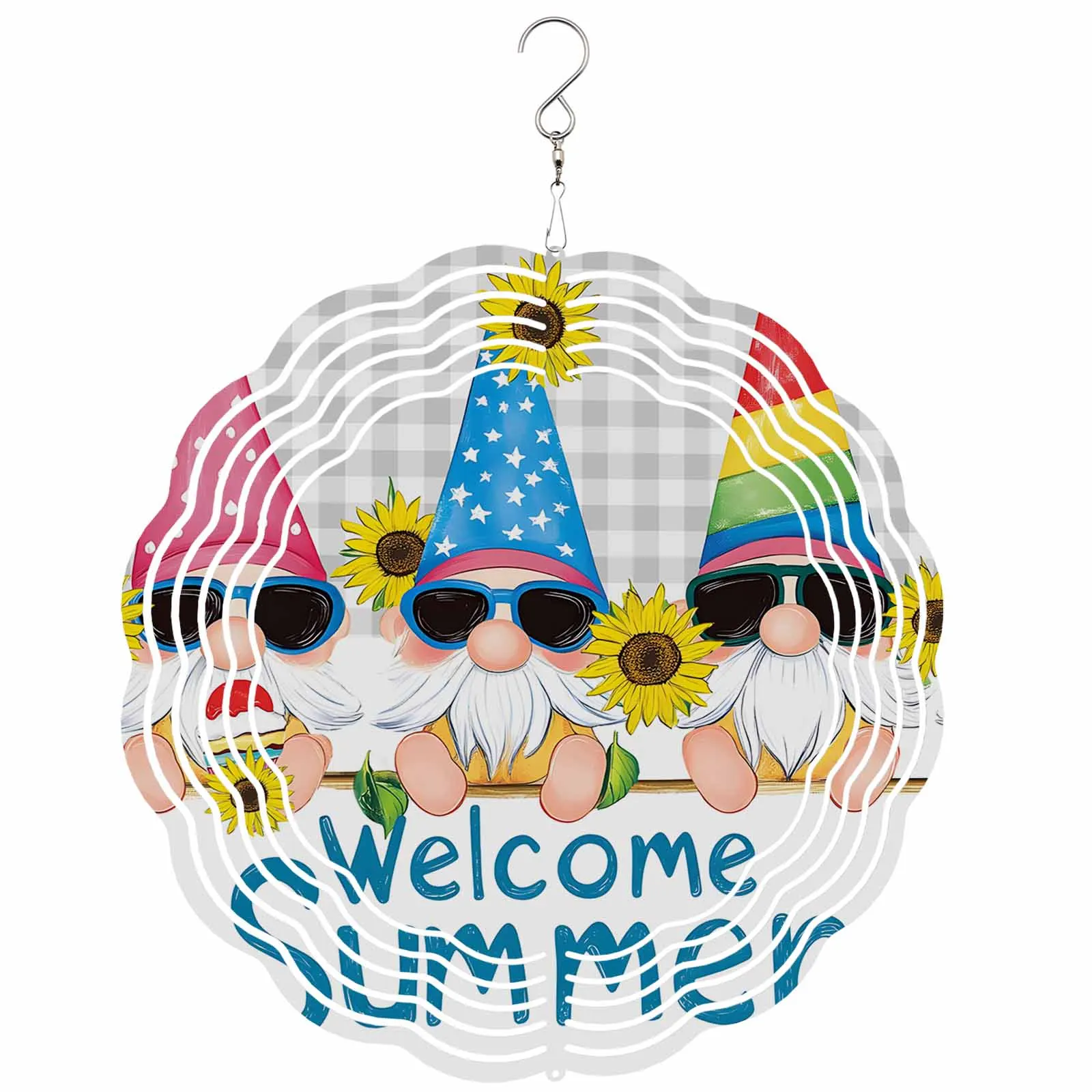 

Summer Dwarf Sunflower Ice Cream Plaid Stainless Steel Hanging Decorations For Home 3D Rotating Wind Spinner