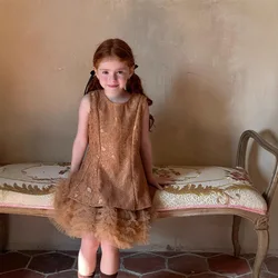 Slip Dress 2025 Spring and Summer New Solid Color Fashion Style Sleeveless Lace Puff Dress Kids Clothes Girls