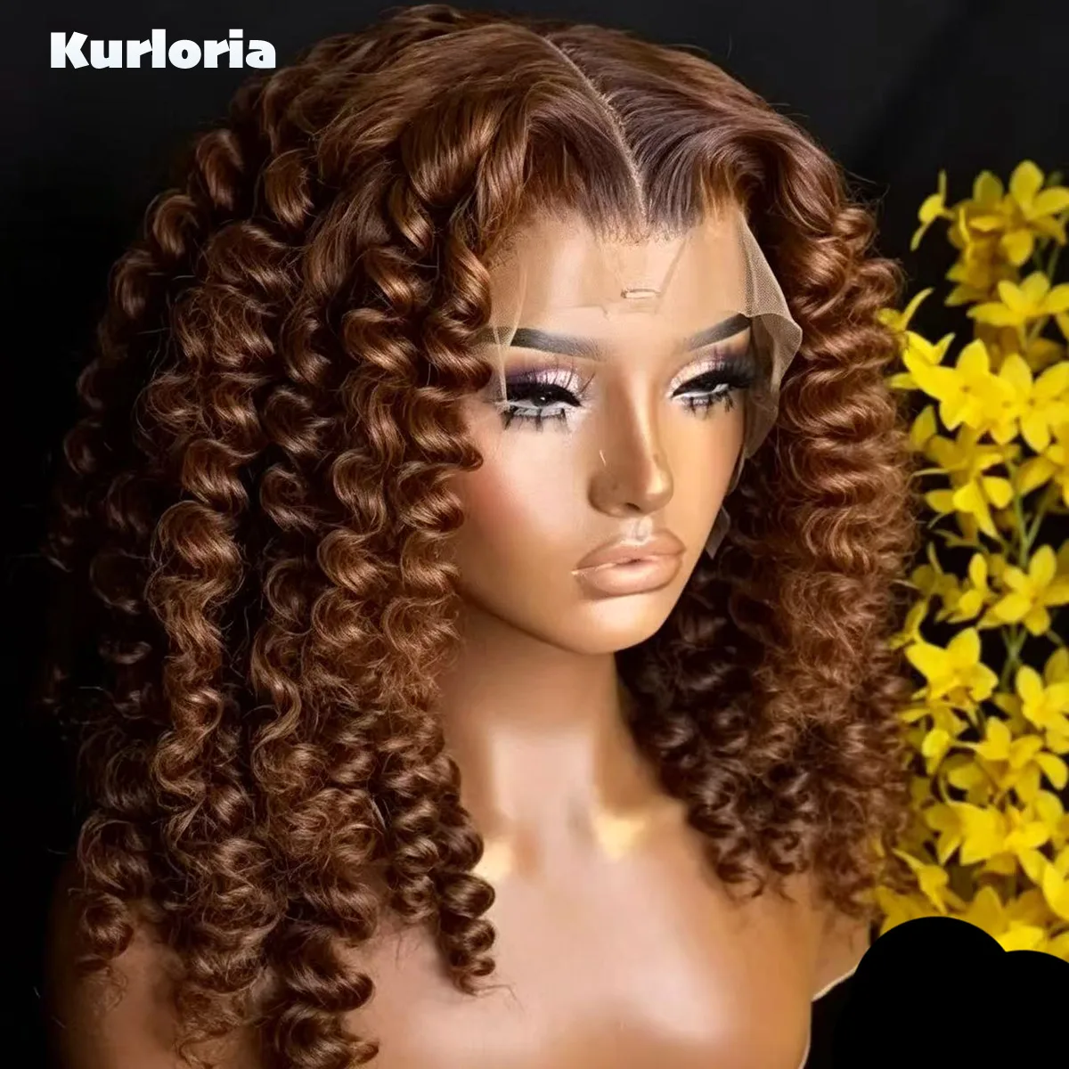 Brown Curly Lace 5by5 Wig Human Hair Glueless Wig with Pre‑plucked Natural Hairline Soft Bouncy Tight Curls for Women Wear