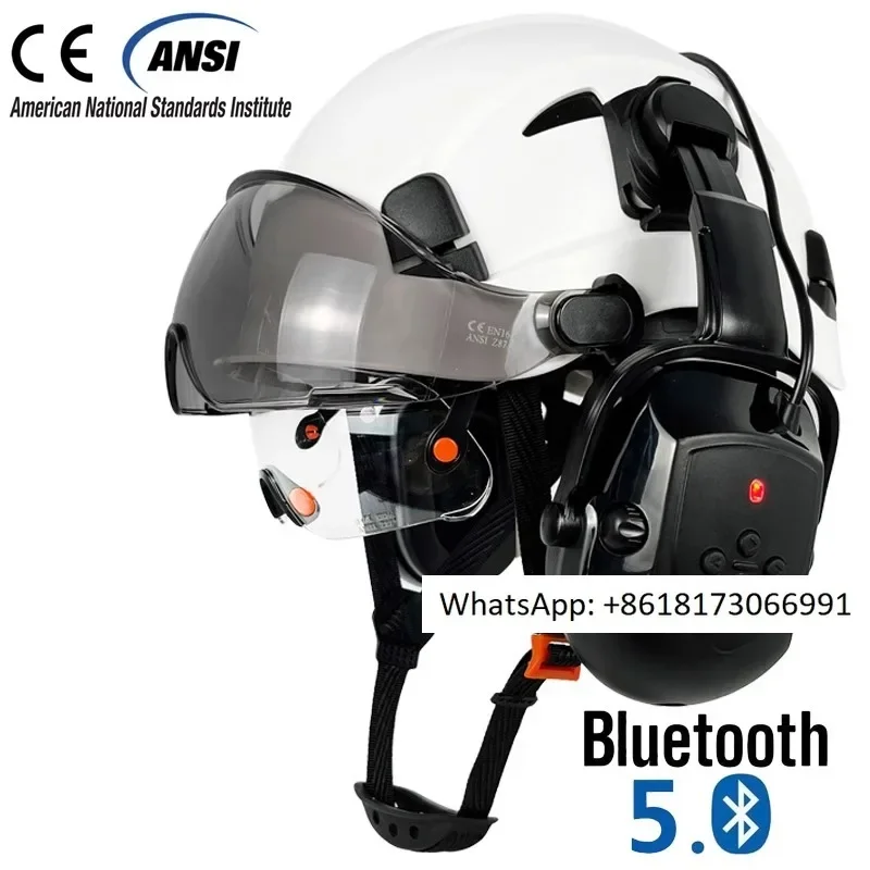 

Eye protection, anti smashing safety helmet with dual goggles, Bluetooth earmuffs, earphones, music national standard