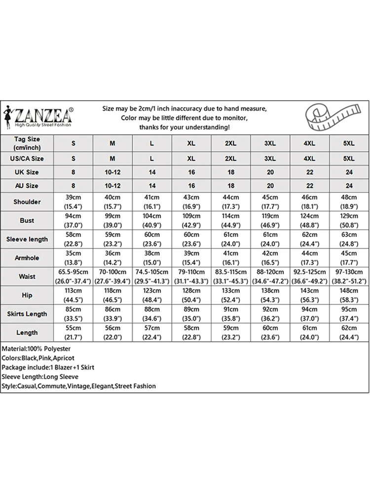 ZANZEA مكتب النساء 2 قطعة مجموعات الخريف وتتسابق 2025 أنيقة طويلة الأكمام السترة فستان البدلة موضة العمل OL رياضية تنورة مجموعات