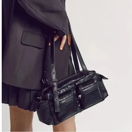 Корейская новинка 2025 года, мотоциклетные сумки, женская сумка через плечо, маленькая дизайнерская пригородная сумка из воловьей кожи, сумка на одно плечо