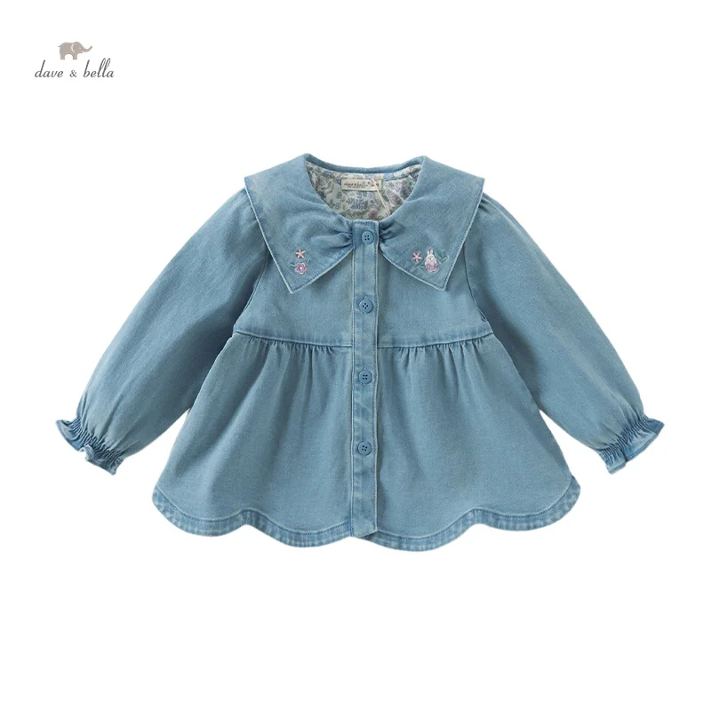 Dave Bella Children Girls Baby Denim Jacket 2024 New Autumn Fashion Casual Cute Coat Cloak Outdoor DB3241442