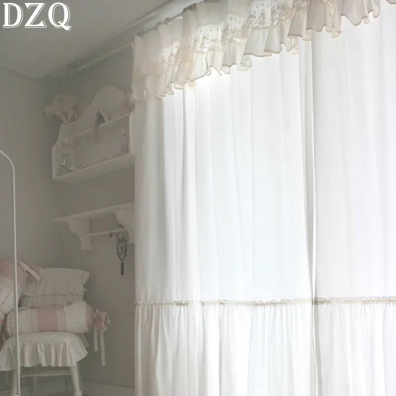 

French Elegant Multi-Layer Princess Cotton Cream Lace Curtains for Living Room Balcony Wedding Bedroom Light Filtering Drapes