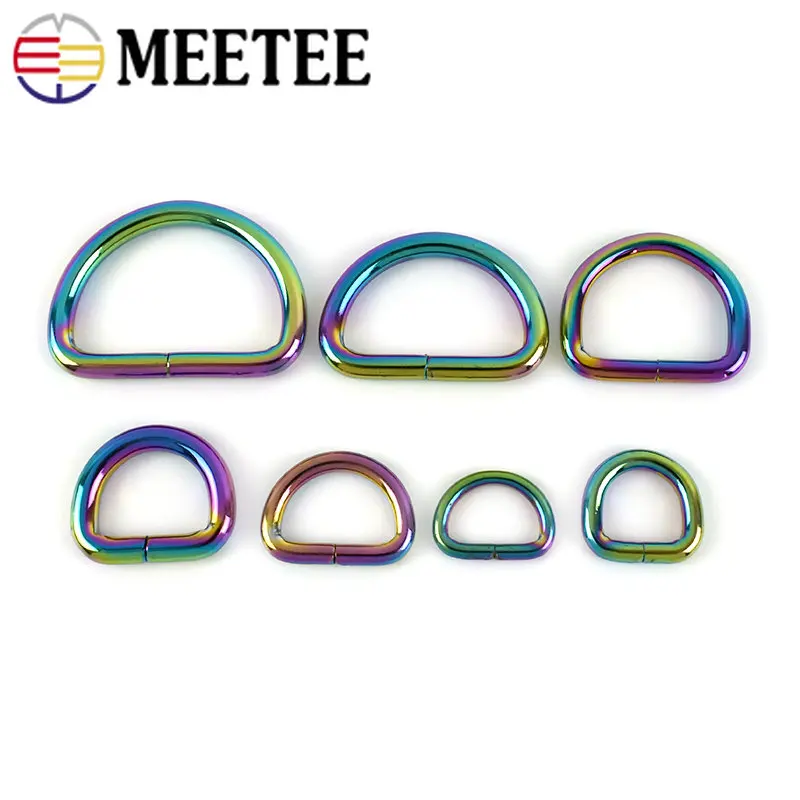 

5/10Pcs 13-38mm Rainbow Metal D Ring Buckle Bag Belts Clasp Connector Handbag Strap Dog Collar Webbing DIY Hardware Accessories